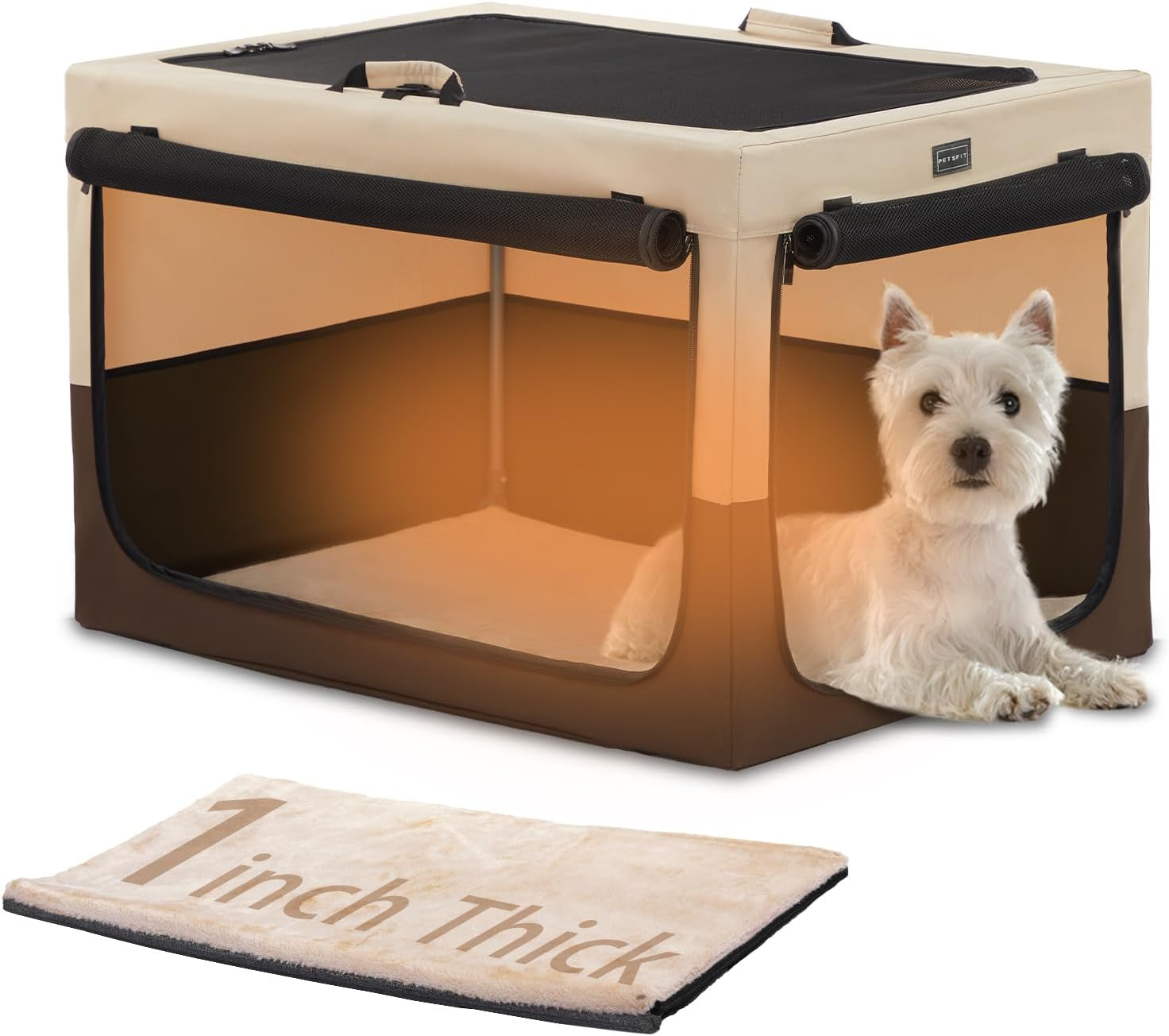 Portable Dog Crate for Small Dogs, – 24" Soft Dog Travel Crates with Lockable Zippers & Thicken Mat, Adjustable Patented Spiral Steel Frame, Collapsible Kennel for Indoor & Outdoor